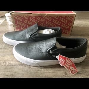 NWT Black Leather Slip-On Vans